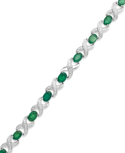 Macy's Gemstone And Diamond Accent Xo Bracelet In Sterling Silver In Emerald