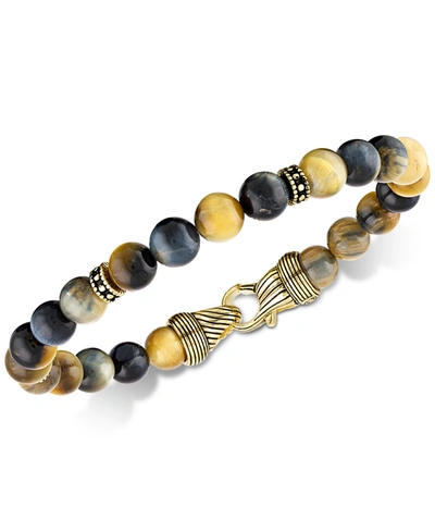 Esquire Men's Jewelry Golden Tiger's Eye Bracelet In 14k Gold Over Sterling Silver, Created For Macy's In Gold Over Silver