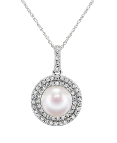 Honora Cultured Freshwater Pearl (7-7.5mm) And Diamond (1/4 Ct. Tw.) Pendant 18" Necklace. In K White Gold