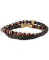 ESQUIRE MEN'S JEWELRY DOUBLE-WRAP TIGER'S EYE BRACELET IN 14K GOLD OVER STERLING SILVER