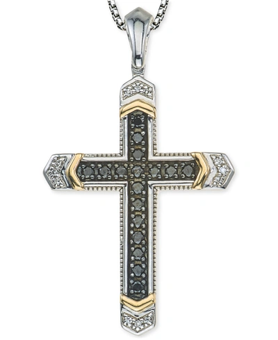 Macy's Men's Diamond Cross Pendant Necklace (1/4 Ct. T.w.) In Sterling Silver And 10k Gold In Two-tone