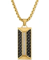 ESQUIRE MEN'S JEWELRY DIAMOND DOG TAG 22" PENDANT NECKLACE (1/10 CT. T.W.) IN BLACK CARBON FIBER & GOLD-TONE ION-PLATED ST