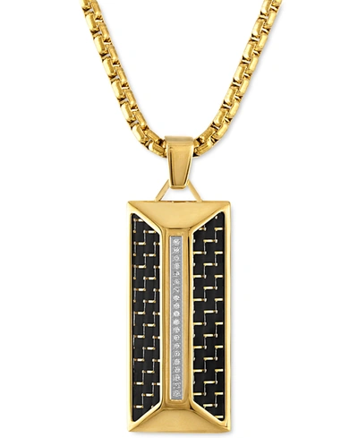 Esquire Men's Jewelry Diamond Dog Tag 22" Pendant Necklace (1/10 Ct. T.w.) In Black Carbon Fiber & Gold-tone Ion-plated St