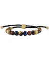 Esquire Men's Jewelry Multicolor Tiger's Eye Bead Bolo Bracelet In 14k Gold-plated Sterling Silver, Created For Macy's In Silver