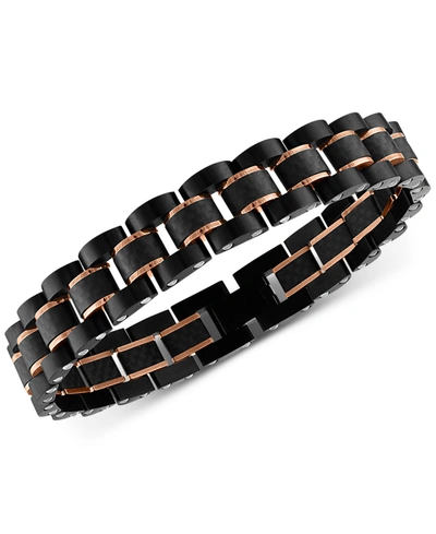 Esquire Men's Jewelry Watch Link Bracelet In Stainless Steel And Black Carbon Fiber, Created For Macy's In Rose