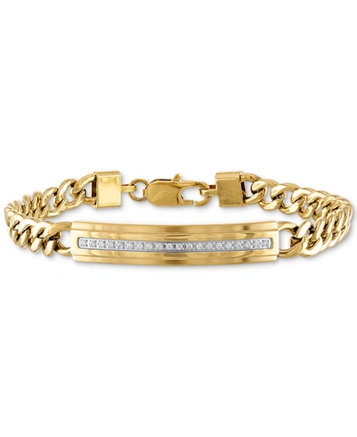 Esquire Men's Jewelry Diamond Id Plate Bracelet (1/5 Ct. T.w.) In Gold-tone Stainless Steel, Created For Macy's In Gold Tone