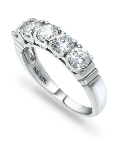 Macy's Cubic Zirconia Round 5 Stone Silver Plate Ring Or 18k Gold Plate In Clear