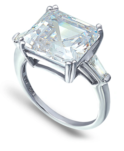 Macy's Cubic Zirconia Asscher Cut Center Stone Ring In Silver Plate