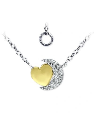 Giani Bernini Cubic Zirconia Crescent Moon & Heart 16" Pendant Necklace In Sterling Silver & 18k Gold-plate, Creat In Gold Over Silver,silver
