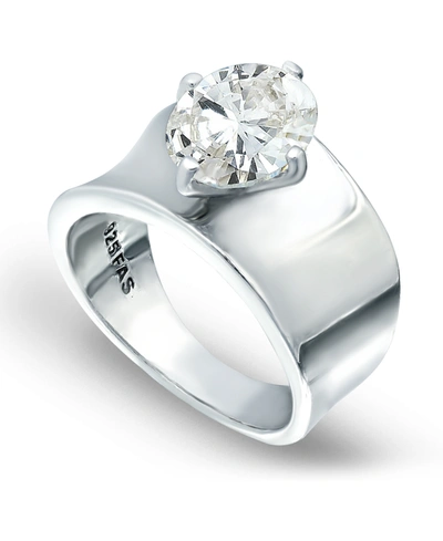 Macy's Cubic Zirconia Prong Set Oval Stone On Polished Cigar Band In Silver Plate And Gold Plate