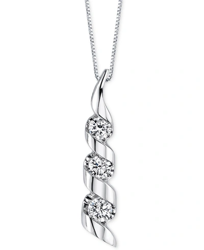 Macy's Sirena Diamond Swirled Pendant Necklace (1/8 Ct. T.w.) In 14k White Gold