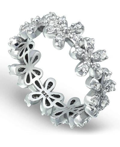 Macy's Cubic Zirconia Flower Band Ring In Silver Plate & 18k Gold Plate