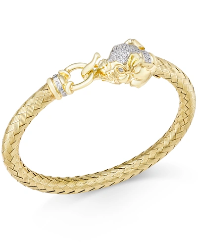 Macy's Diamond (1/4 Ct. T.w.) And Emerald Accent Elephant Mesh Bangle Bracelet In 14k Gold-plated Sterling In Silver