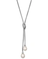 MACY'S CULTURED FRESHWATER PEARL (7-1/2 MM) AND CUBIC ZIRCONIA (1/4 CT. TW.) LARIAT NECKLACE IN STERLING SI