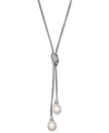 Macy's Cultured Freshwater Pearl (7-1/2 Mm) And Cubic Zirconia (1/4 Ct. Tw.) Lariat Necklace In Sterling Si In No Color