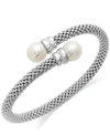 MACY'S CULTURED FRESHWATER PEARL BYPASS BANGLE BRACELET IN STERLING SILVER (10MM)
