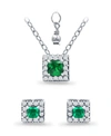 Giani Bernini Lab Grown Green Quartz And Cubic Zirconia Halo Square Pendant And Earring Set, 3 Piece In Sterling Silver/green