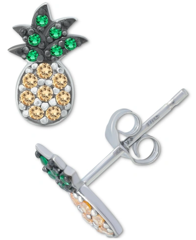 Giani Bernini Cubic Zirconia Pineapple Stud Earrings In Sterling Silver, Created For Macy's In Green  Yellow Cz