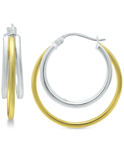 Giani Bernini Small Two-tone Triple Hoop Earrings, 20mm, Created For Macy's In K Gold Over Sterling Silver