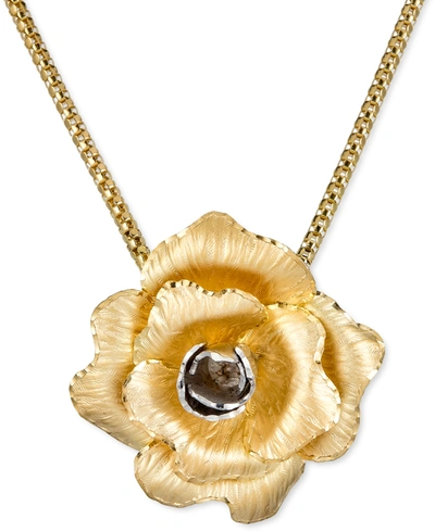 Macy's Satin Flower Pendant Necklace In 14k Gold-plated Sterling Silver, 18" + 2" Extender In Gold Over Silver
