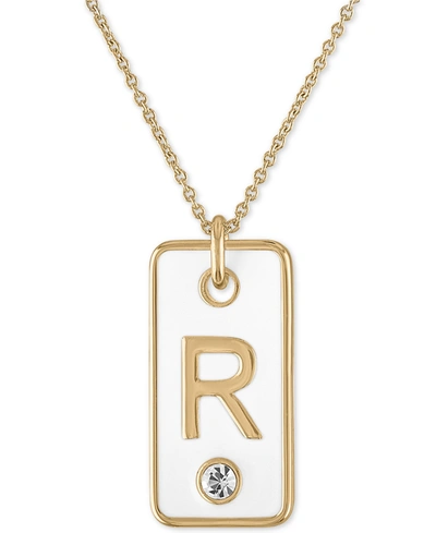 RACHEL RACHEL ROY GOLD-TONE INITIAL WHITE TAG PENDANT NECKLACE, 24" + 2" EXTENDER 