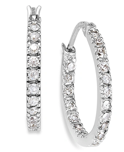 GIANI BERNINI SMALL STERLING SILVER EARRINGS, CUBIC ZIRCONIA HOOP EARRINGS, 0.6", (3/4 CT. T.W.)