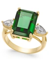 Charter Club Emerald Cut Crystal Ring In Silver Plate, Gold Or Rose Gold Plate, Created For Macy's In Green/gold