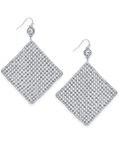 Inc International Concepts Silver-tone Crystal Diamond-shape Sheet Drop Earrings, Created For Macy's