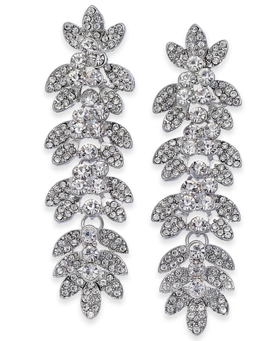 Inc International Concepts Silver-tone Crystal Leaf Linear Drop Earrings, Created For Macy's