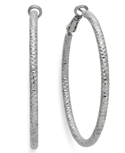 Inc International Concepts Medium Textured Hoop Earrings, 2", Created For Macy's In Silver