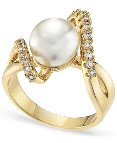 Charter Club Gold Plated Pave & Imitation Pearl Bypass Ring, Created For Macy's