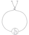 Macy's Diamond Accent Initial Bolo Bracelet In Silver-plate In Silver
