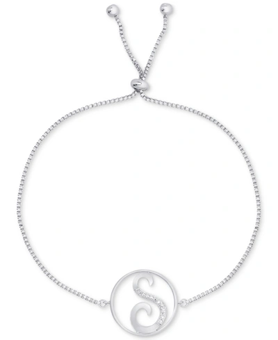 Macy's Diamond Accent Initial Bolo Bracelet In Silver-plate