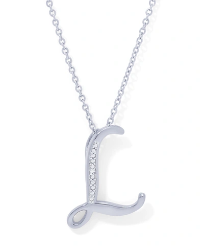 Macy's Diamond Accent Initial Pendant Necklace 18" In Silver Plate