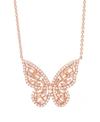Macy's Cubic Zirconia Red Ombre Butterfly Pendant 18" Necklace In Silver Plate, Gold Or Rose Gold Plate In Rose Gold