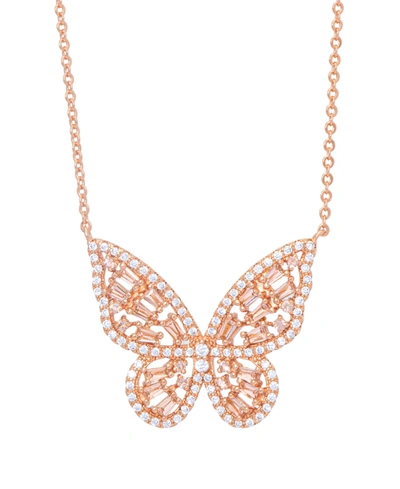Macy's Cubic Zirconia Red Ombre Butterfly Pendant 18" Necklace In Silver Plate, Gold Or Rose Gold Plate