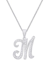 Macy's Diamond Accent Script 18" Initial Pendant Necklace In Silver Plate, Gold Plate & Rose Gold Plate In M/silver