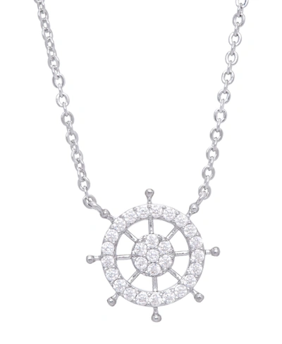 Macy's Cubic Zirconia Ship Wheel Pendant 18" Necklace In Silver Plate
