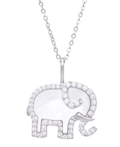 Macy's Mother Of Pearl Cubic Zirconia Elephant Pendant 18" Necklace In Silver Plate