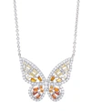 Macy's Cubic Zirconia Red Ombre Butterfly Pendant 18" Necklace In Silver Plate, Gold Or Rose Gold Plate In Red