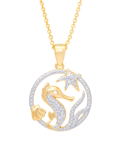 Macy's Diamond Accent Seahorse Medallion Pendant 18" Necklace In Gold Plate