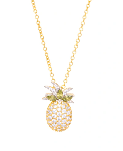 Macy's Cubic Zirconia Pineapple Pendant 18" Necklace In Gold Plate