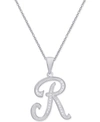 Macy's Diamond Accent Script 18" Initial Pendant Necklace In Silver Plate, Gold Plate & Rose Gold Plate In R/silver