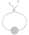 MACY'S CUBIC ZIRCONIA SAND DOLLAR ADJUSTABLE BOLO BRACELET IN SILVER PLATE