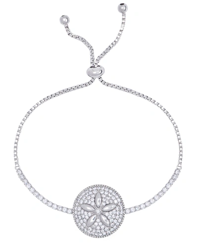 Macy's Cubic Zirconia Sand Dollar Adjustable Bolo Bracelet In Silver Plate