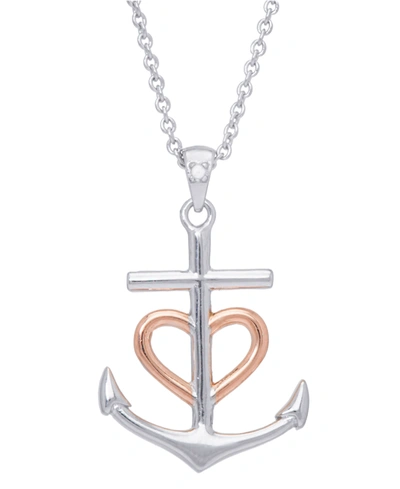 Macy's Diamond Accent Heart Anchor Pendant 18" Necklace In Silver Plate