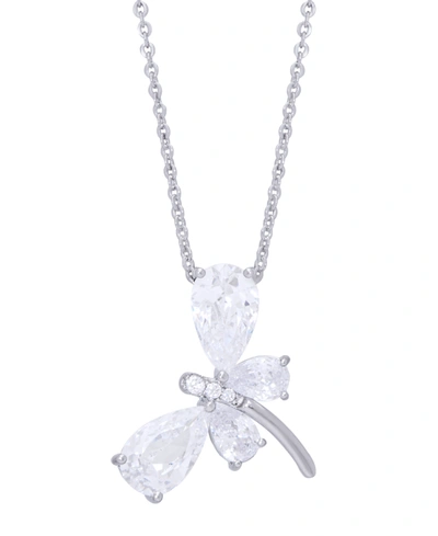 Macy's Cubic Zirconia Dragonfly Pendant 18" Necklace In Silver Plate