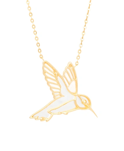 Macy's Mother Of Pearl Hummingbird Pendant 18" Necklace In Gold Plate