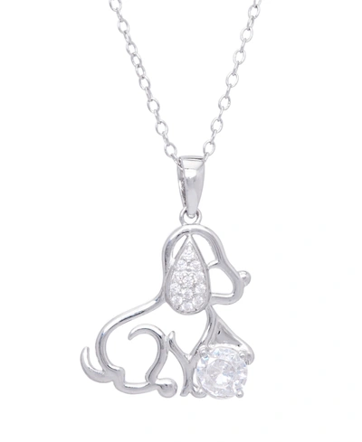 Macy's Cubic Zirconia Dog Pendant 18" Necklace In Silver Plate