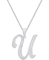 Macy's Diamond Accent Script 18" Initial Pendant Necklace In Silver Plate, Gold Plate & Rose Gold Plate In U/silver